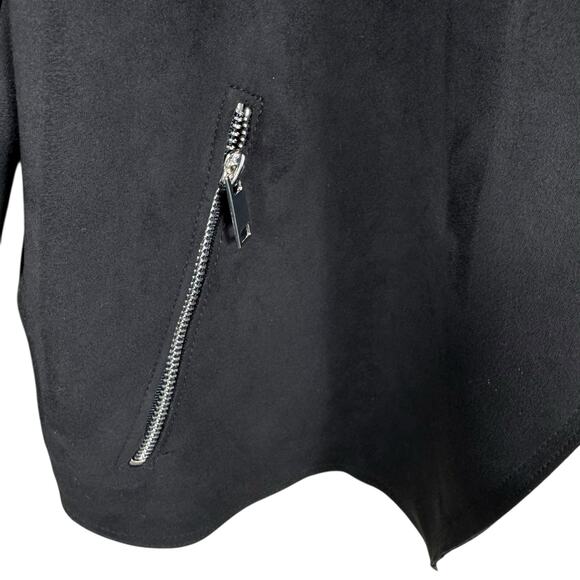 Tahari NWT Black Faux Suede Cropped Collared Stretch Open Moto Jacket Size XL - Picture 4 of 8